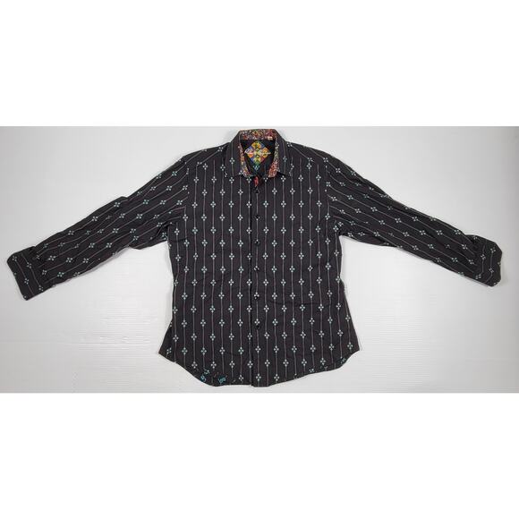 Robert Graham Mens Large‎ Button Shirt Black Diamond Illusion Paisley Flip Cuff - Picture 1 of 8
